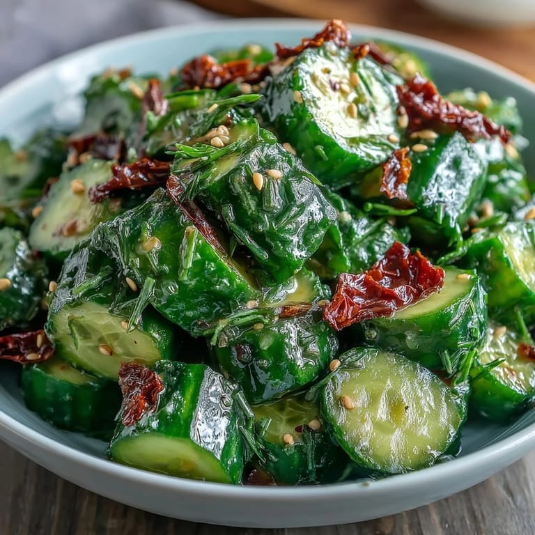 Smashed cucumber salad bursting with garlicky heat, chili oil drizzle, and toasted sesame seeds. Vegan, gluten-free, and irresistibly crunchy.