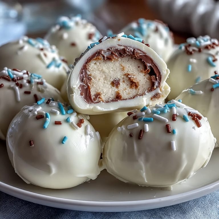 Homemade peanut butter Easter eggs with white chocolate coating and festive sprinkles, perfect for spring celebrations.