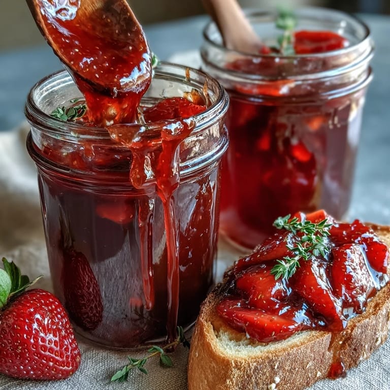 Nostalgic cottagecore strawberry jam, gently simmered to preserve the sweet, fresh flavor of spring berries.