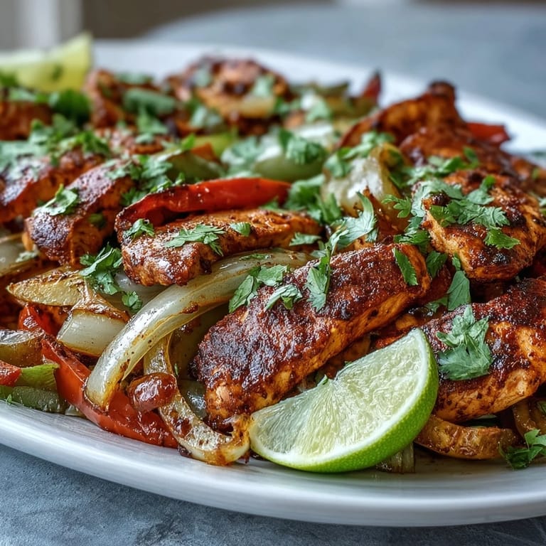 Sheet Pan Chicken Fajitas with colorful peppers, ready to be served in warm tortillas.