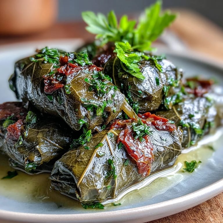Savory Kurdish Dolma, glistening with olive oil, a perfect appetizer trio.