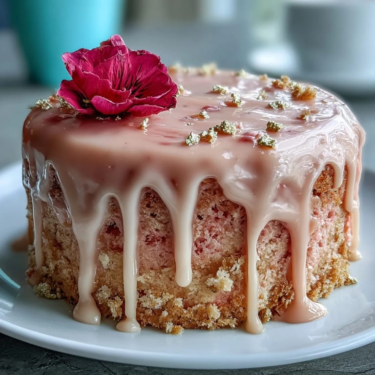 Artfully decorated Bridal Shower Rosé Velvet Cake, showcasing soft pink hue and shimmering edible gold accent.