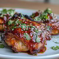 A sticky, spicy chili jam glaze coats golden roasted chicken thighs for a sweet-heat dinner perfect for weeknights.  