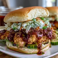 Crockpot Mississippi Chicken Sliders with Coleslaw, tender shredded chicken slow-cooked with zesty ranch and pepperoncini flavors, piled high on soft buns with crunchy coleslaw.