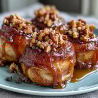 Crisp apple slices drizzled with creamy peanut butter and sprinkled with crunchy granola for a wholesome snack.