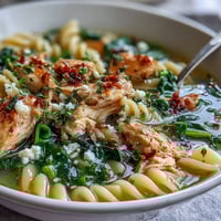 One-Pot Lemon Orzo with Chicken and Spinach in a creamy, citrusy sauce with tender orzo, fresh spinach, and juicy chicken.