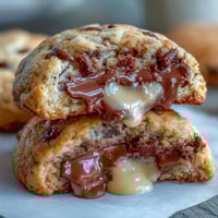 Cadbury Egg Stuffed Chocolate Chip Cookies with gooey centers and golden edges