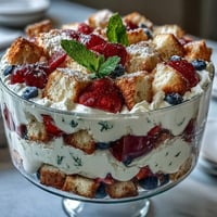 Red White Blue Berry Trifle: colorful berry layers with fluffy angel food cake.